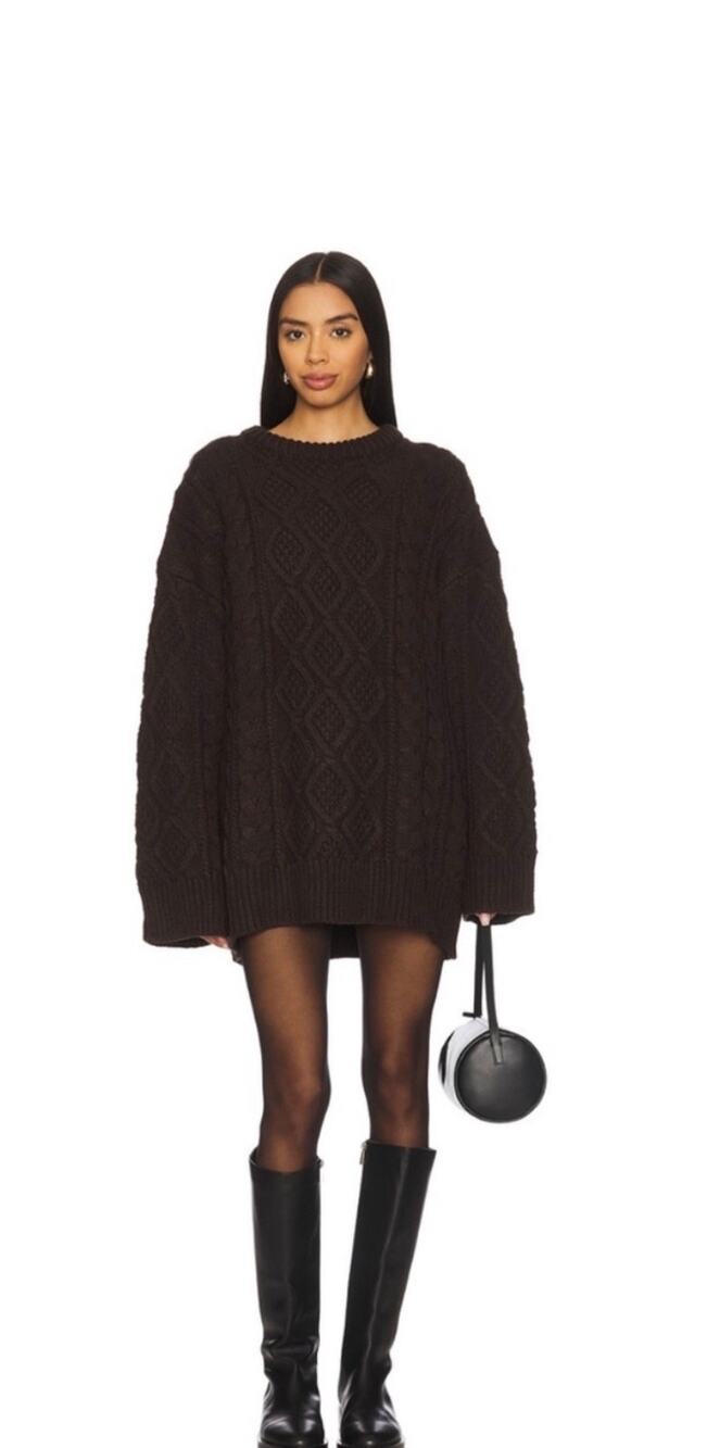 Lioness Gigi Oversized Chocolate Brown Cable Knit Sweater